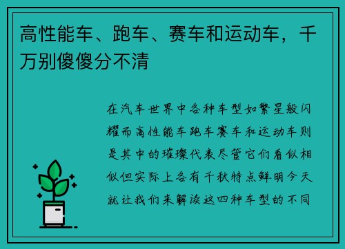 高性能车、跑车、赛车和运动车，千万别傻傻分不清